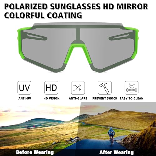 STORYCOAST Polarized Sports Sunglasses for Men Women,Driving Fishing Cycling Mountain Bike Sunglasses UV400 Protection Clear Gray Frame-Dark Blue Mirror Lens