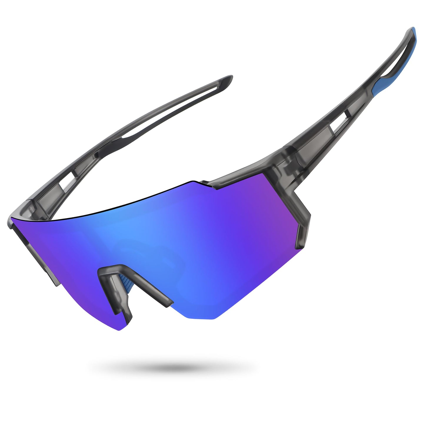 STORYCOAST Polarized Sports Sunglasses for Men Women,Driving Fishing Cycling Mountain Bike Sunglasses UV400 Protection Clear Gray Frame-Dark Blue Mirror Lens