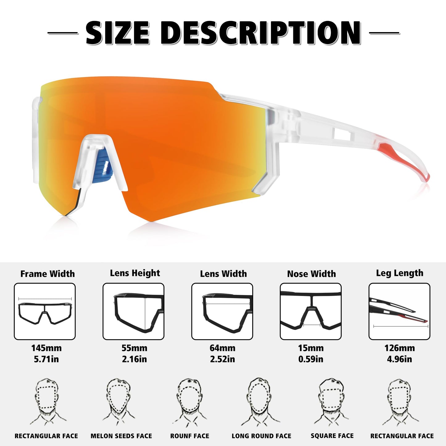 STORYCOAST Polarized Sports Sunglasses for Men Women,Driving Fishing Cycling Mountain Bike Sunglasses UV400 Protection Clear Gray Frame-Dark Blue Mirror Lens