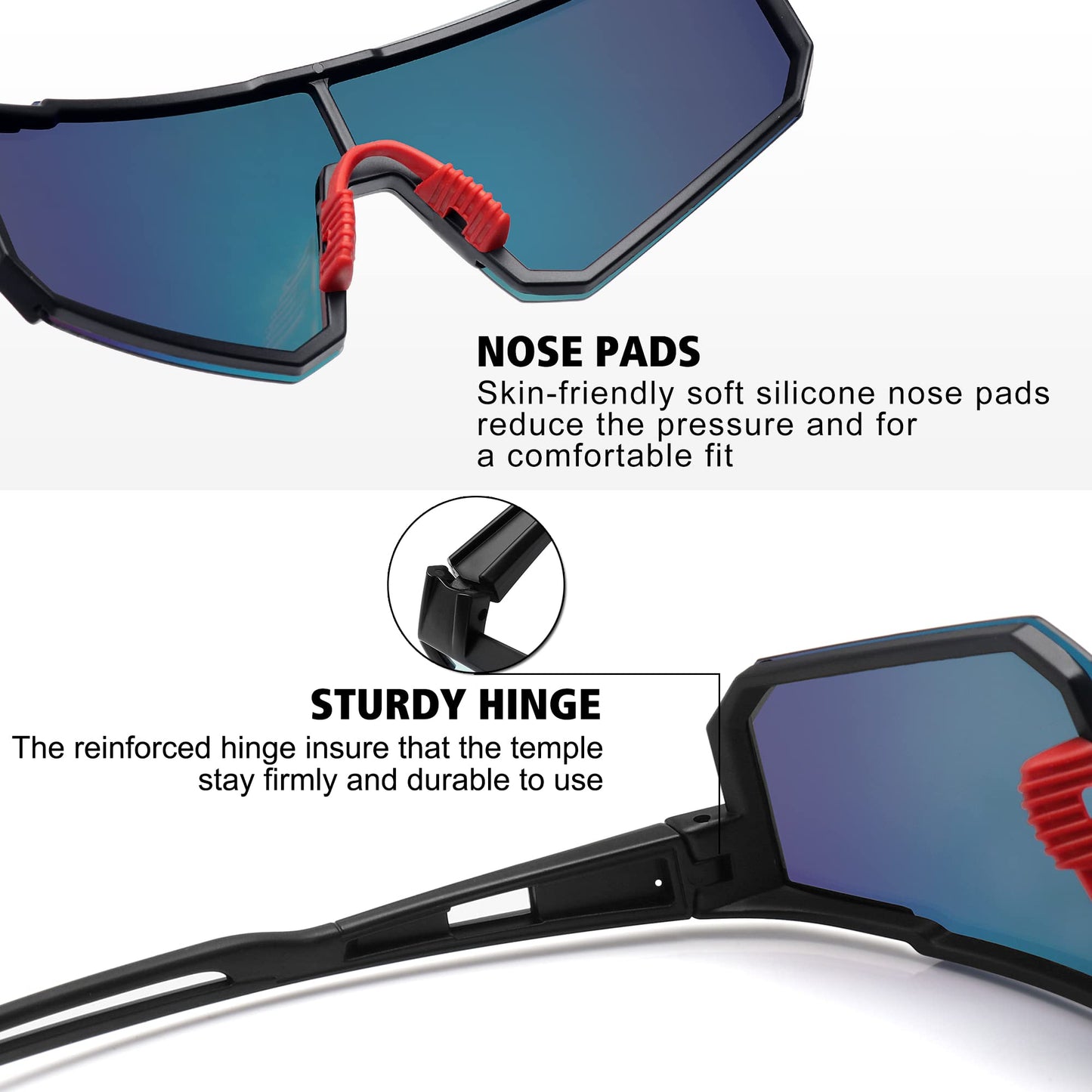 STORYCOAST Polarized Sports Sunglasses for Men Women,Driving Fishing Cycling Mountain Bike Sunglasses UV400 Protection Clear Gray Frame-Dark Blue Mirror Lens