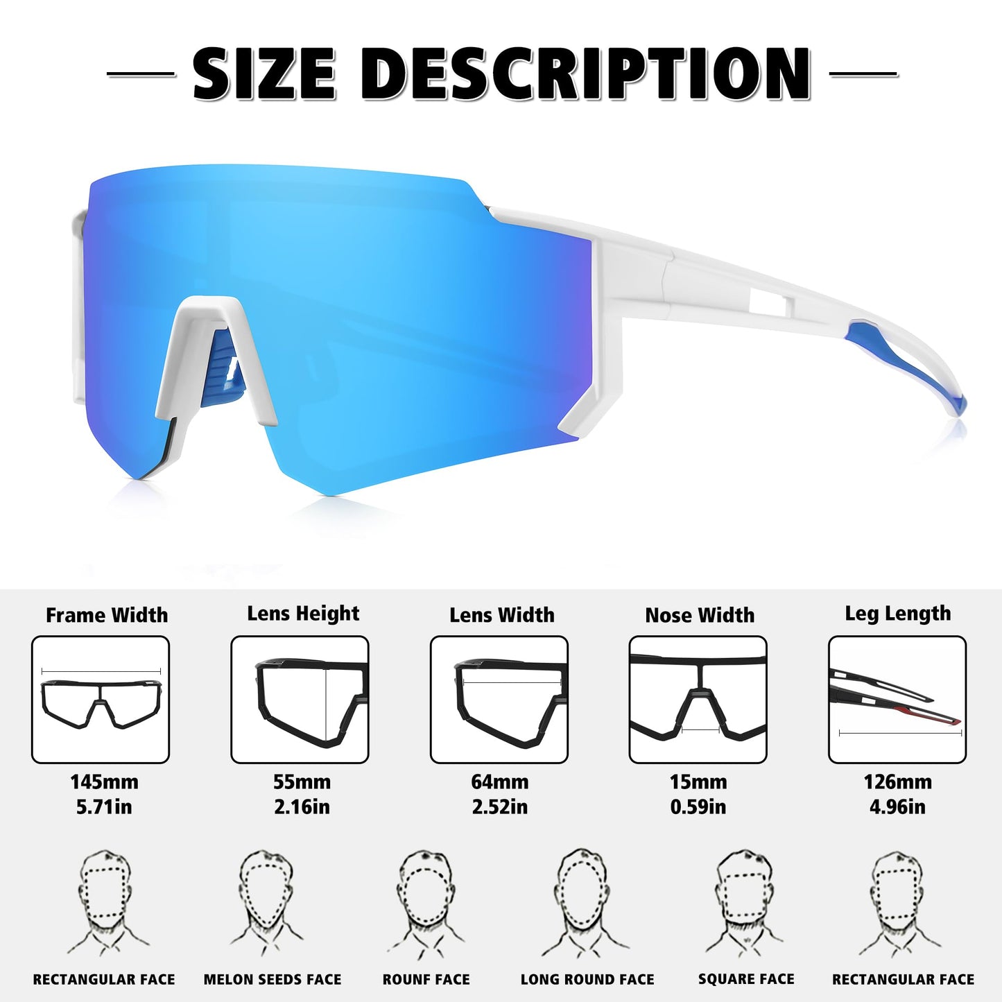 STORYCOAST Polarized Sports Sunglasses for Men Women,Driving Fishing Cycling Mountain Bike Sunglasses UV400 Protection Clear Gray Frame-Dark Blue Mirror Lens