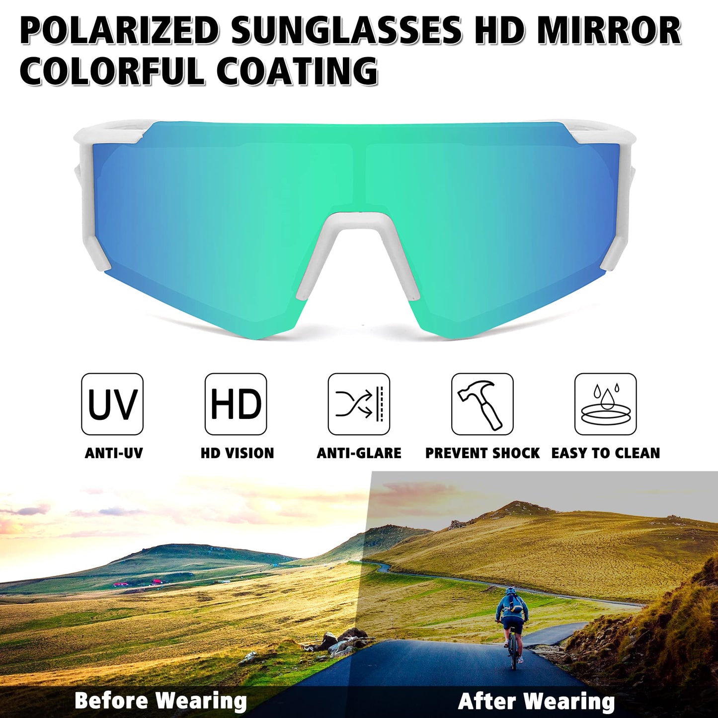 STORYCOAST Polarized Sports Sunglasses for Men Women,Driving Fishing Cycling Mountain Bike Sunglasses UV400 Protection Clear Gray Frame-Dark Blue Mirror Lens