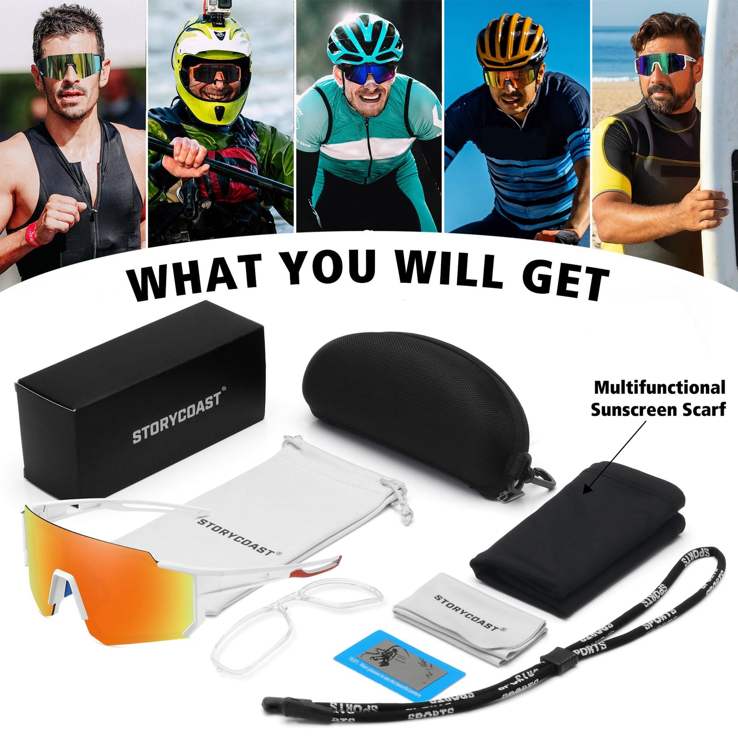 STORYCOAST Polarized Sports Sunglasses for Men Women,Driving Fishing Cycling Mountain Bike Sunglasses UV400 Protection Clear Gray Frame-Dark Blue Mirror Lens