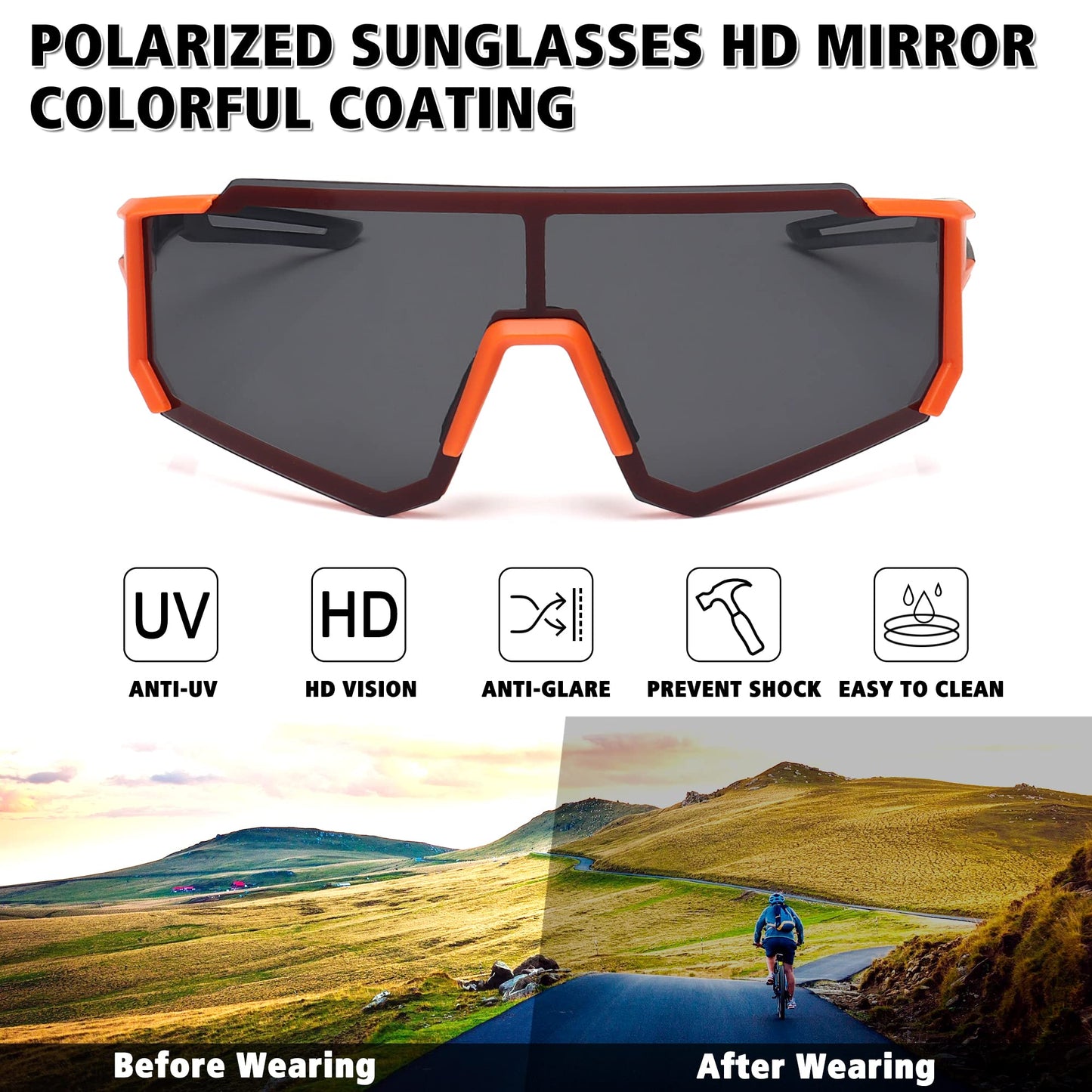 STORYCOAST Polarized Sports Sunglasses for Men Women,Driving Fishing Cycling Mountain Bike Sunglasses UV400 Protection Clear Gray Frame-Dark Blue Mirror Lens