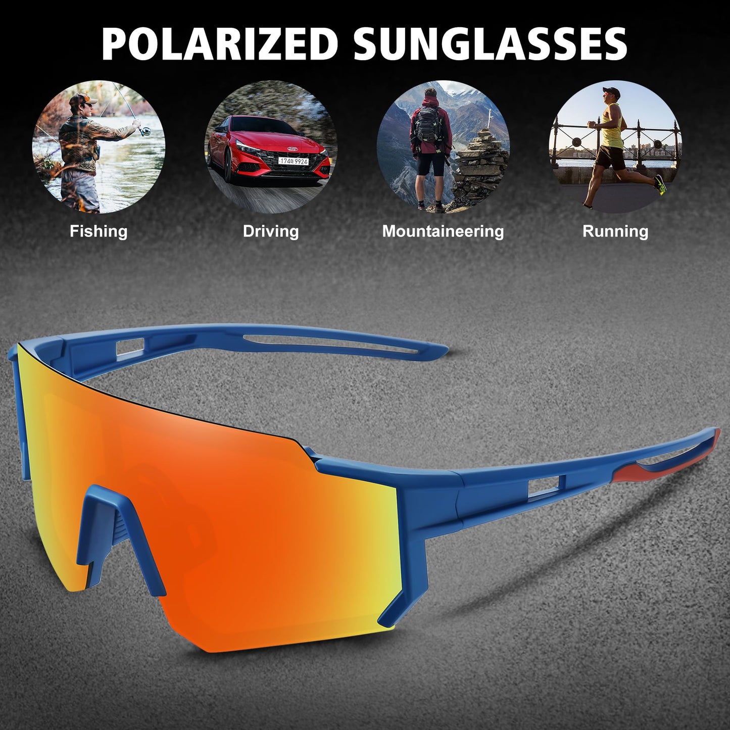 STORYCOAST Polarized Sports Sunglasses for Men Women,Driving Fishing Cycling Mountain Bike Sunglasses UV400 Protection Clear Gray Frame-Dark Blue Mirror Lens