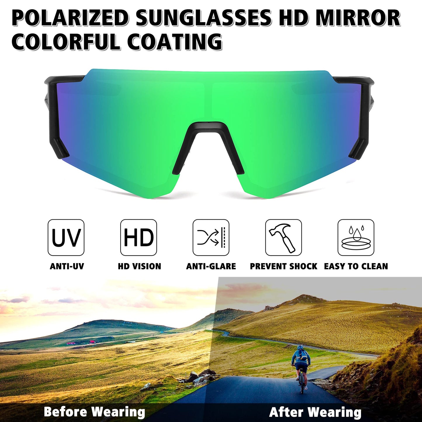 STORYCOAST Polarized Sports Sunglasses for Men Women,Driving Fishing Cycling Mountain Bike Sunglasses UV400 Protection Clear Gray Frame-Dark Blue Mirror Lens
