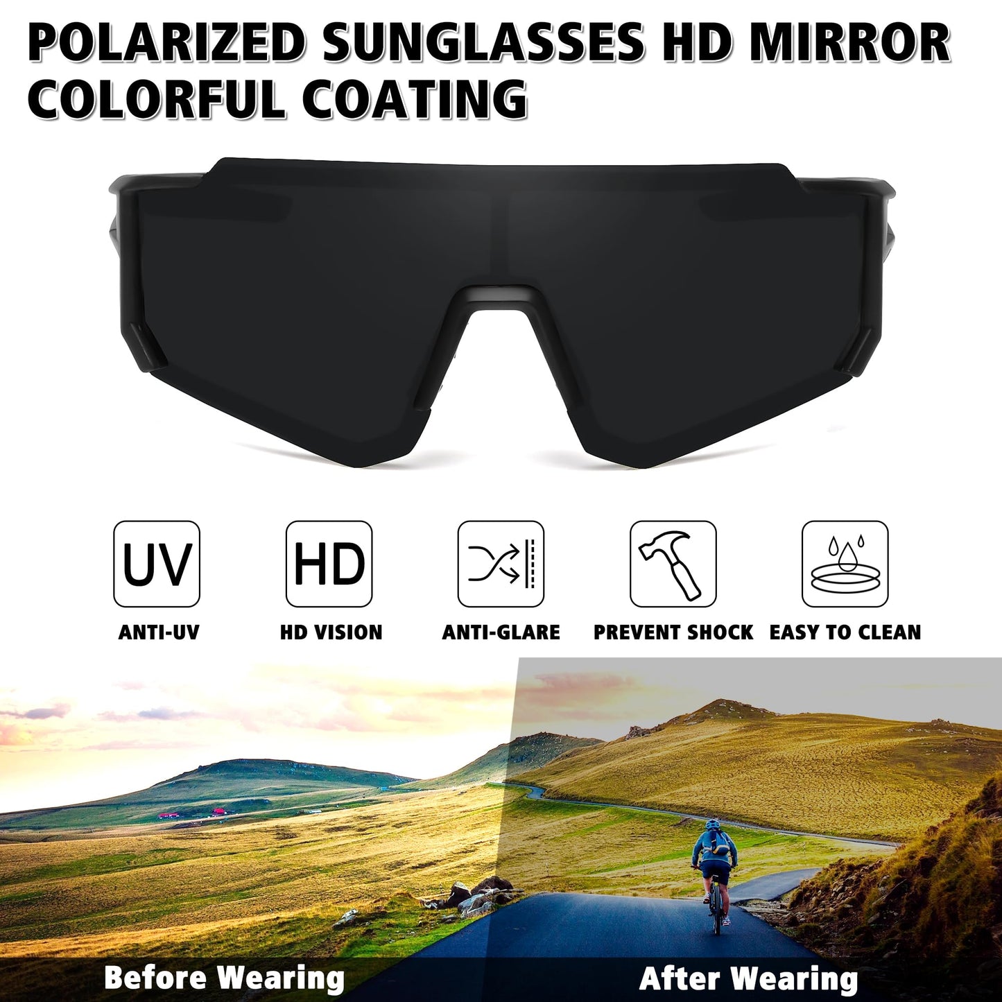 STORYCOAST Polarized Sports Sunglasses for Men Women,Driving Fishing Cycling Mountain Bike Sunglasses UV400 Protection Clear Gray Frame-Dark Blue Mirror Lens