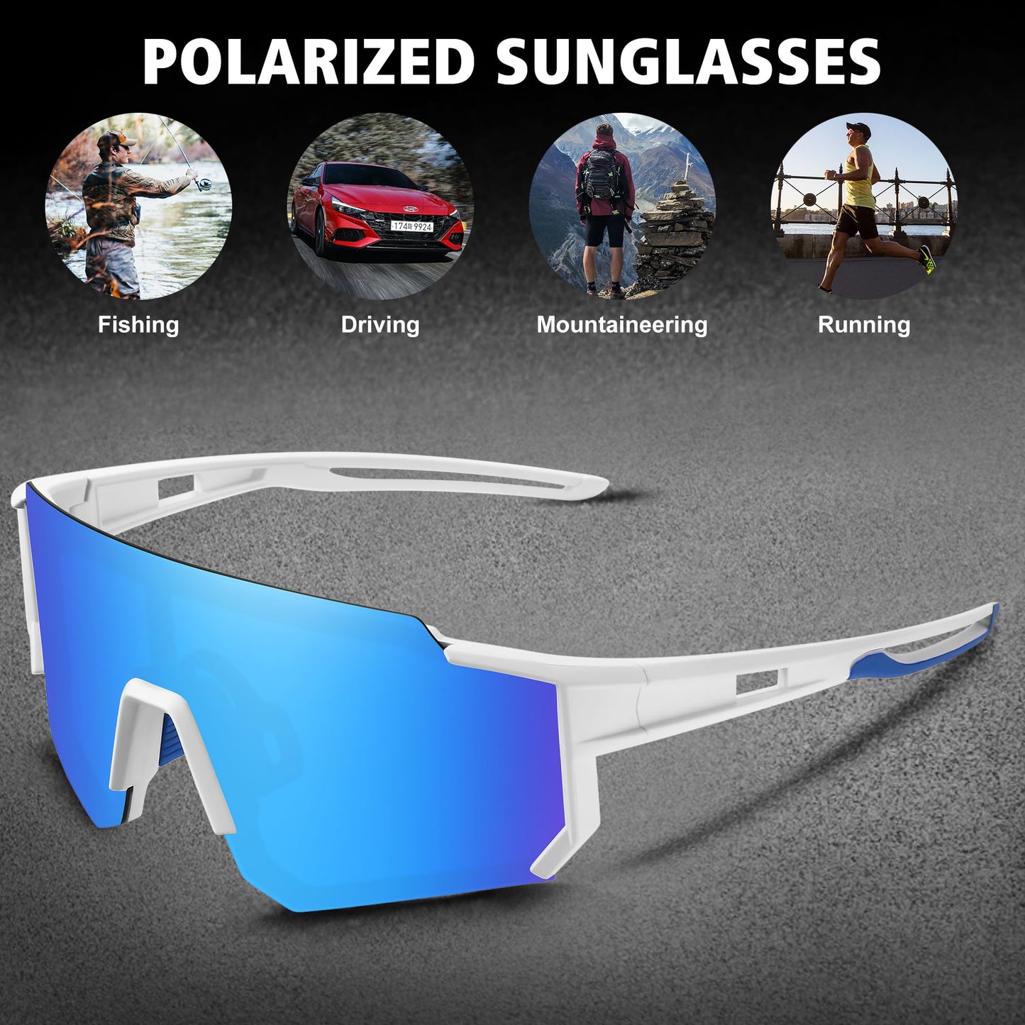 STORYCOAST Polarized Sports Sunglasses for Men Women,Driving Fishing Cycling Mountain Bike Sunglasses UV400 Protection Clear Gray Frame-Dark Blue Mirror Lens
