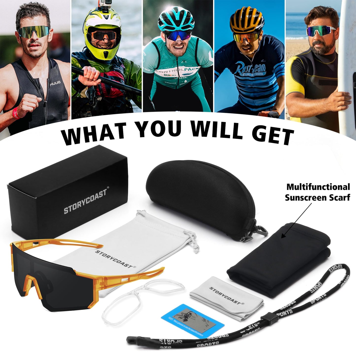 STORYCOAST Polarized Sports Sunglasses for Men Women,Driving Fishing Cycling Mountain Bike Sunglasses UV400 Protection Clear Gray Frame-Dark Blue Mirror Lens