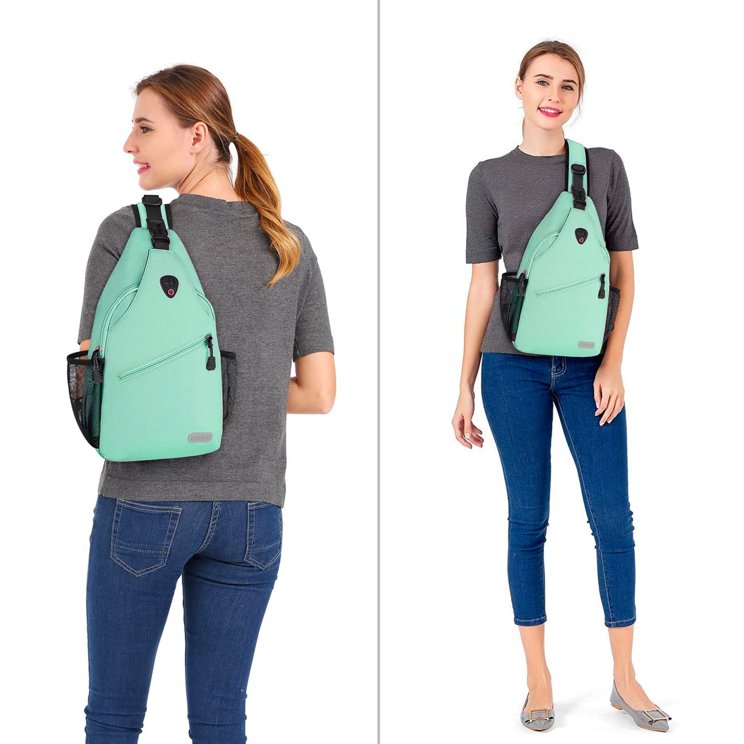 MOSISO Sling Backpack, Multipurpose Crossbody Shoulder Bag Travel Hiking Daypack, Airy Blue, Medium