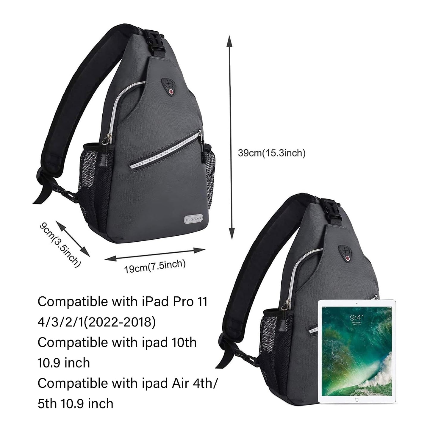 MOSISO Sling Backpack, Multipurpose Crossbody Shoulder Bag Travel Hiking Daypack, Airy Blue, Medium