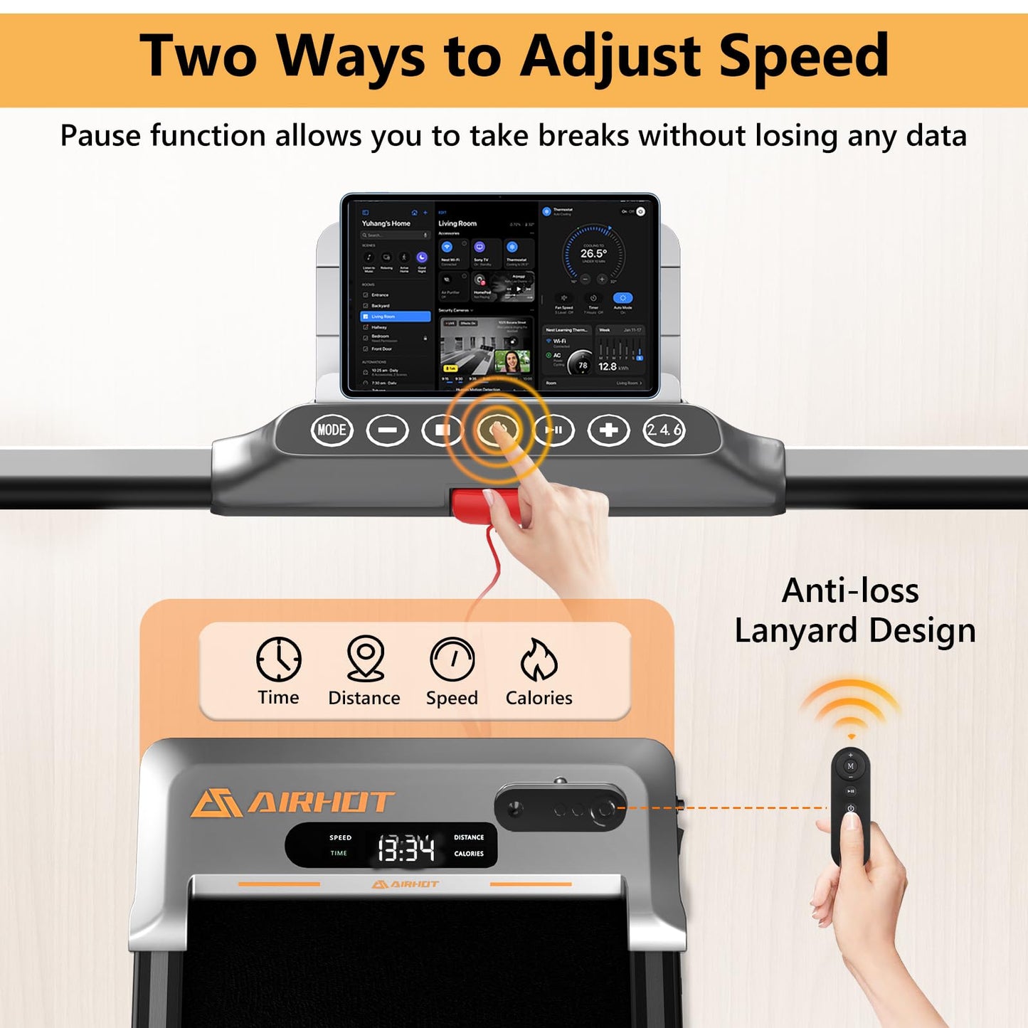 AIRHOT Under Desk Treadmill, Walking Pad 2 in 1 for Walking and Jogging, Portable Walking Treadmill with Remote Control Lanyard for Home/Office, 2.5HP Low-Noise Desk Treadmill in LED Display
