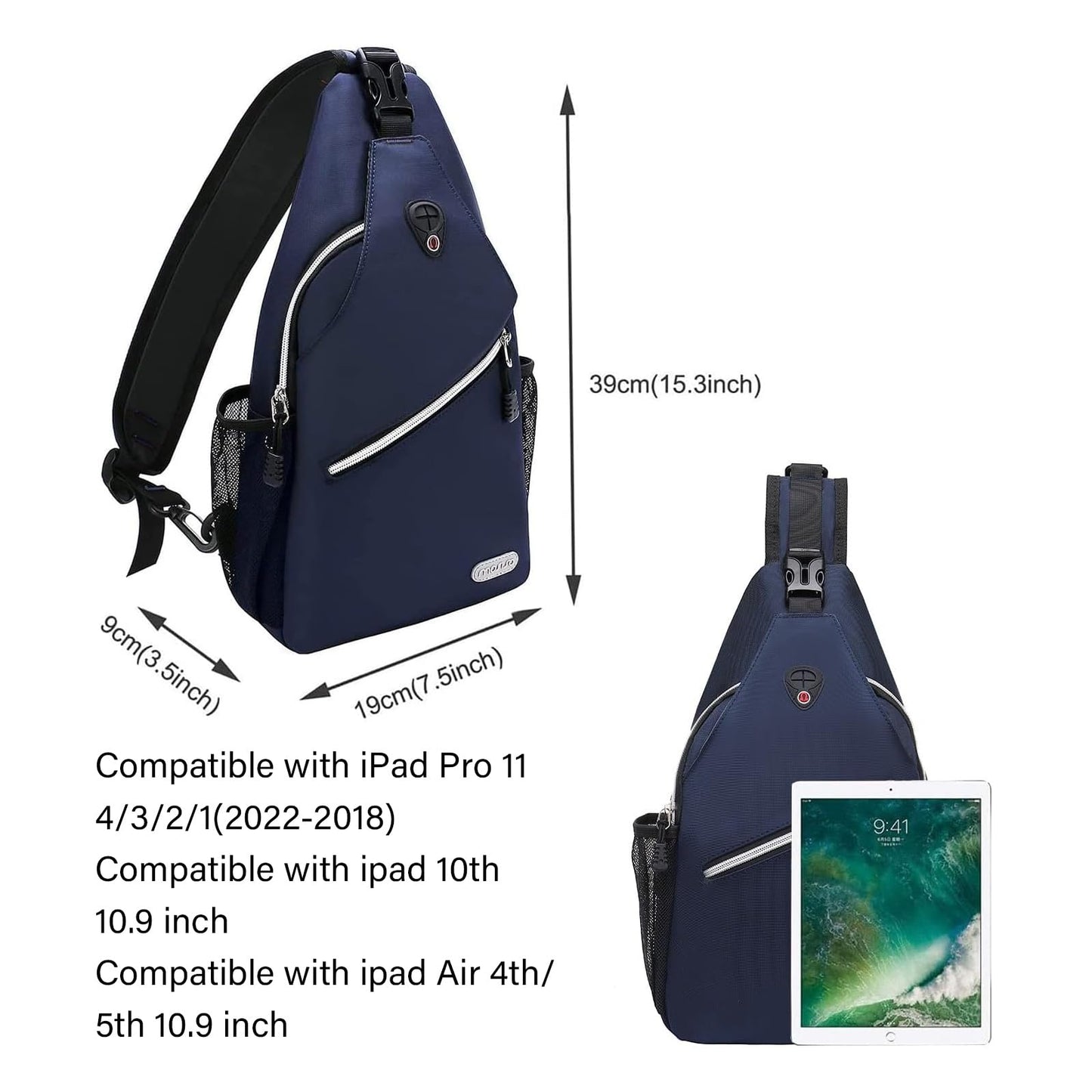 MOSISO Sling Backpack, Multipurpose Crossbody Shoulder Bag Travel Hiking Daypack, Airy Blue, Medium