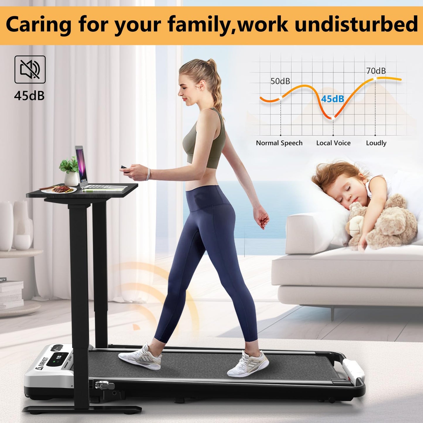 AIRHOT Under Desk Treadmill, Walking Pad 2 in 1 for Walking and Jogging, Portable Walking Treadmill with Remote Control Lanyard for Home/Office, 2.5HP Low-Noise Desk Treadmill in LED Display