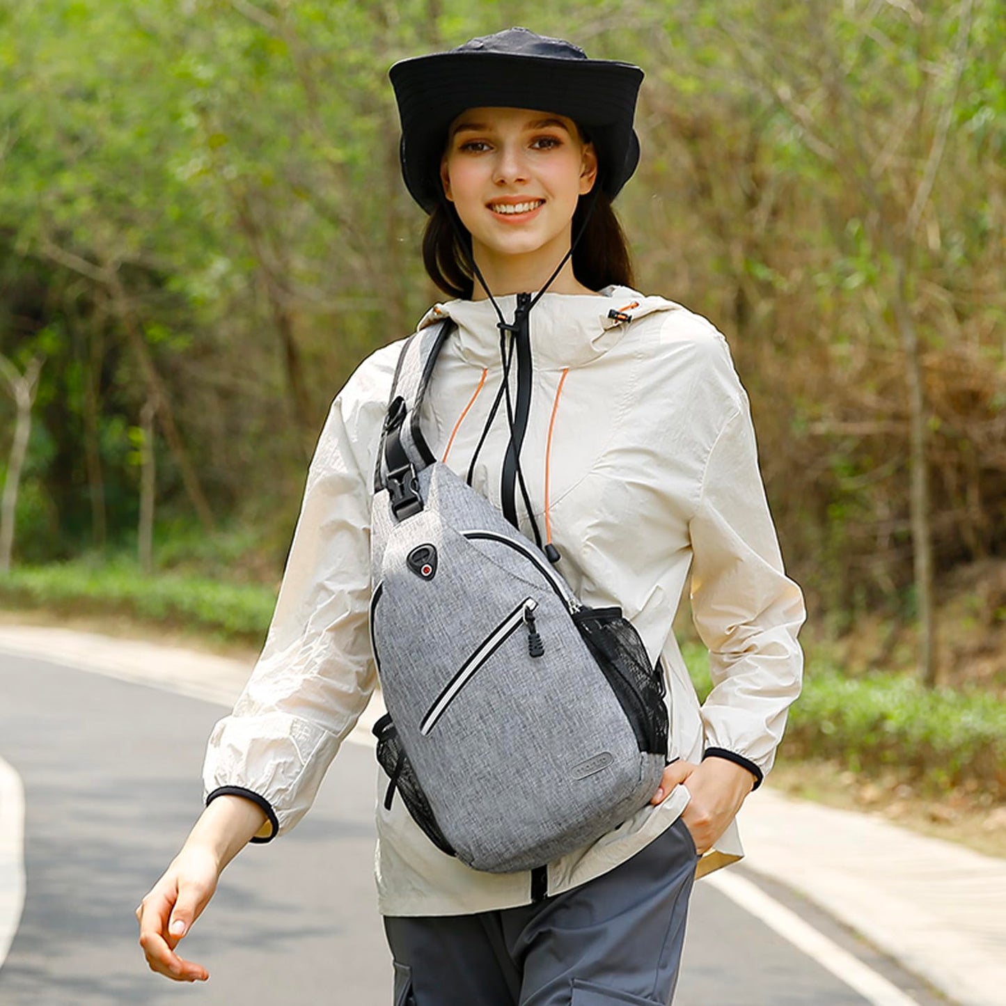 MOSISO Sling Backpack, Multipurpose Crossbody Shoulder Bag Travel Hiking Daypack, Airy Blue, Medium
