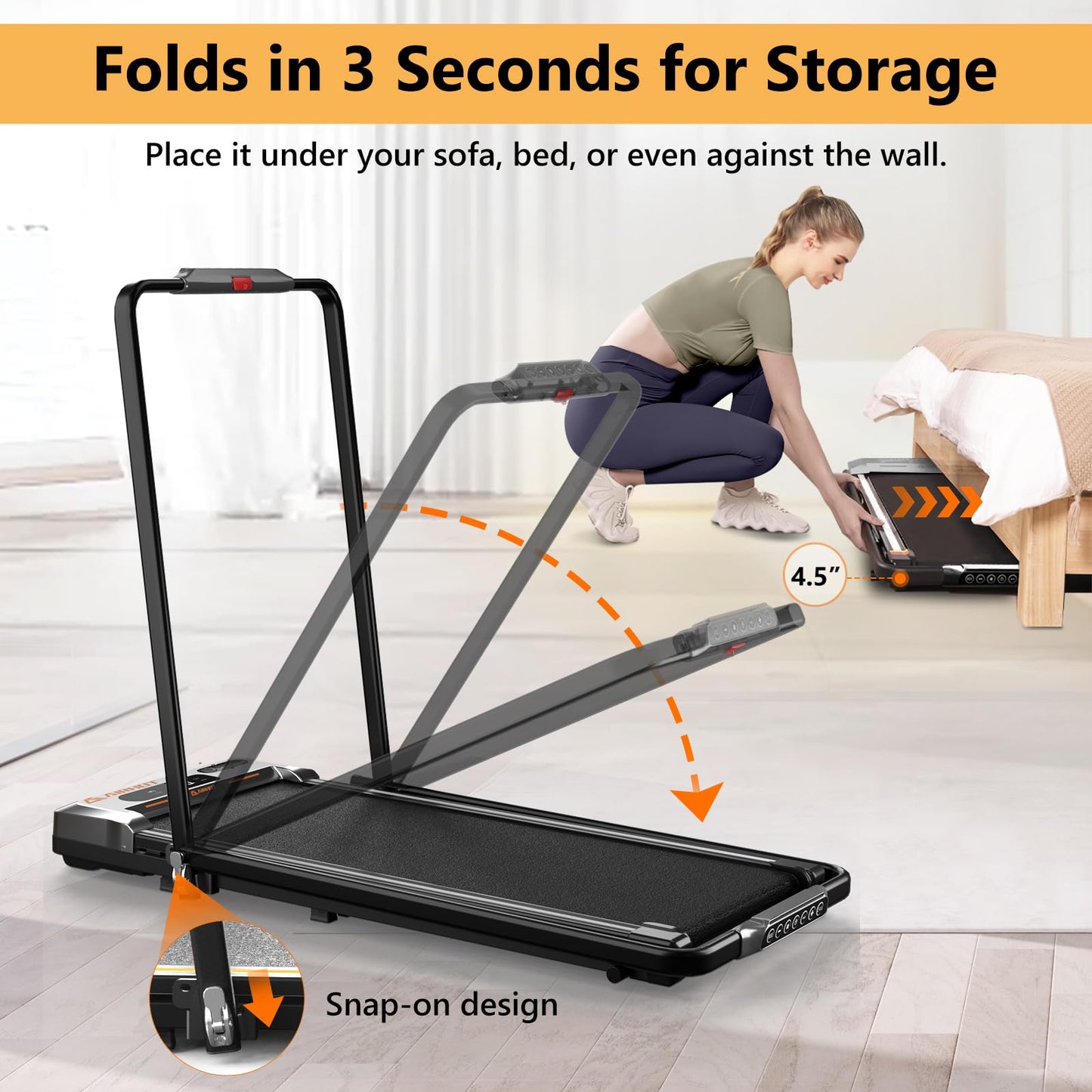 AIRHOT Under Desk Treadmill, Walking Pad 2 in 1 for Walking and Jogging, Portable Walking Treadmill with Remote Control Lanyard for Home/Office, 2.5HP Low-Noise Desk Treadmill in LED Display