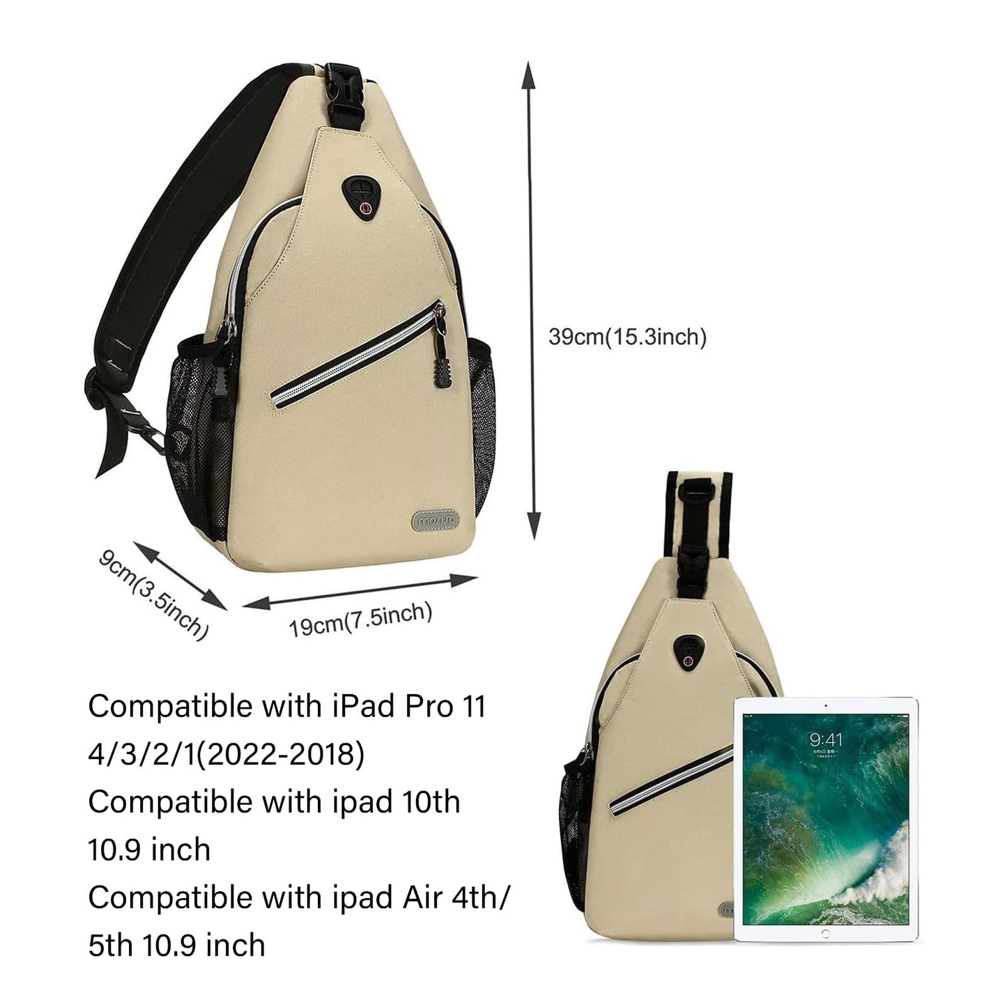 MOSISO Sling Backpack, Multipurpose Crossbody Shoulder Bag Travel Hiking Daypack, Airy Blue, Medium