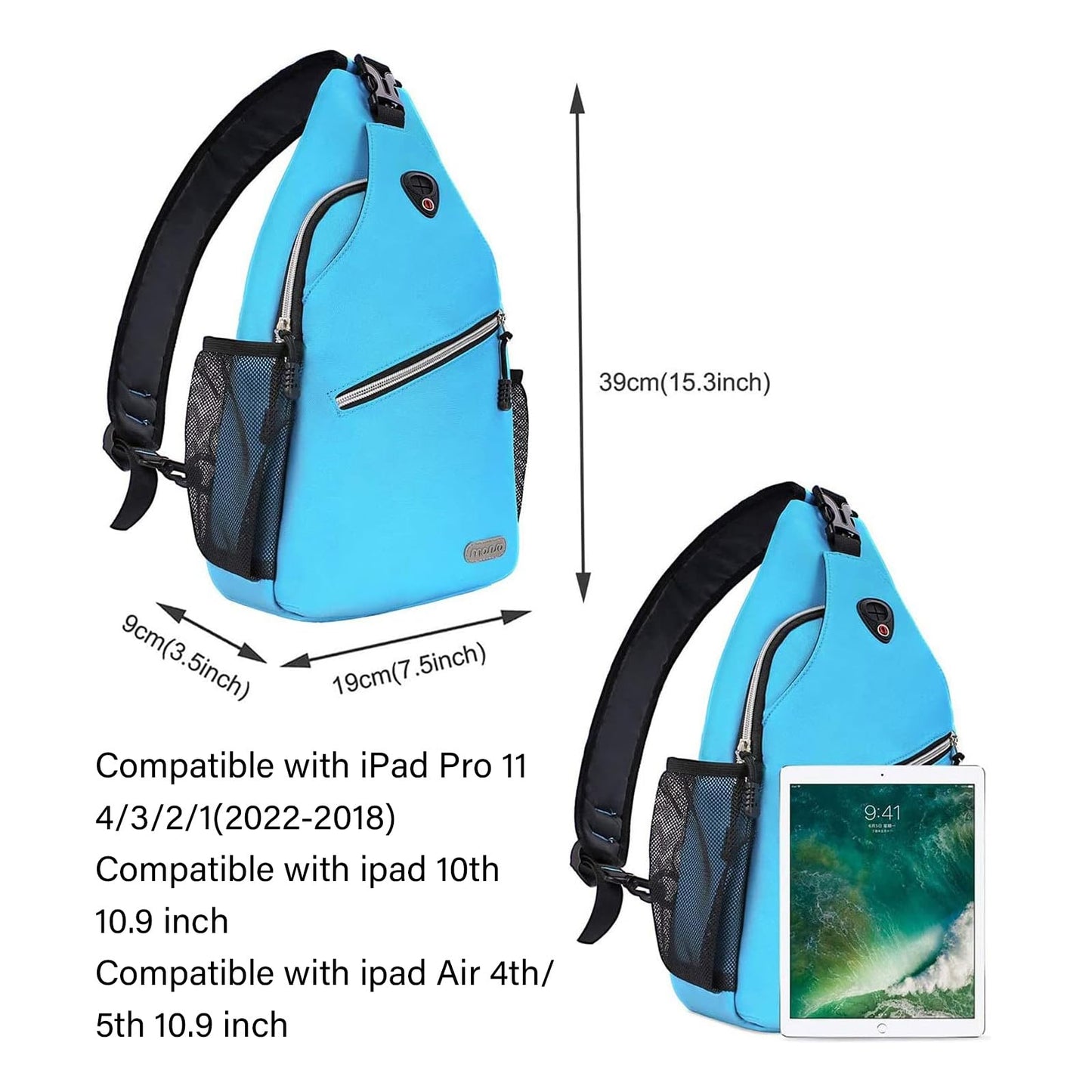 MOSISO Sling Backpack, Multipurpose Crossbody Shoulder Bag Travel Hiking Daypack, Airy Blue, Medium